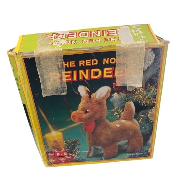 The Red Nose Reindeer Christmas Toy Vintage in Box S366 Red bow And Nose - Picture 5 of 8
